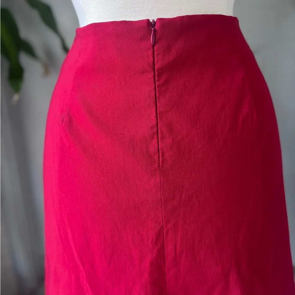 Poleci Embroidered Skirt Womens Sz 8 Vintage Stretch Red Made In USA 90s 80s